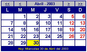 Calendario realizado en PHP