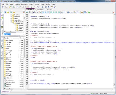 pantalla del editor HTML CoffeeCup Free