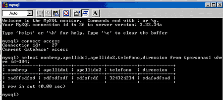 Imagen de la consola de MySQL