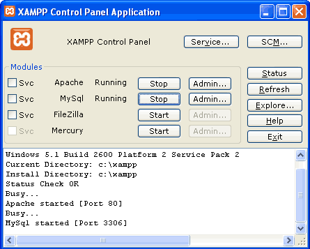 Xampp control panel